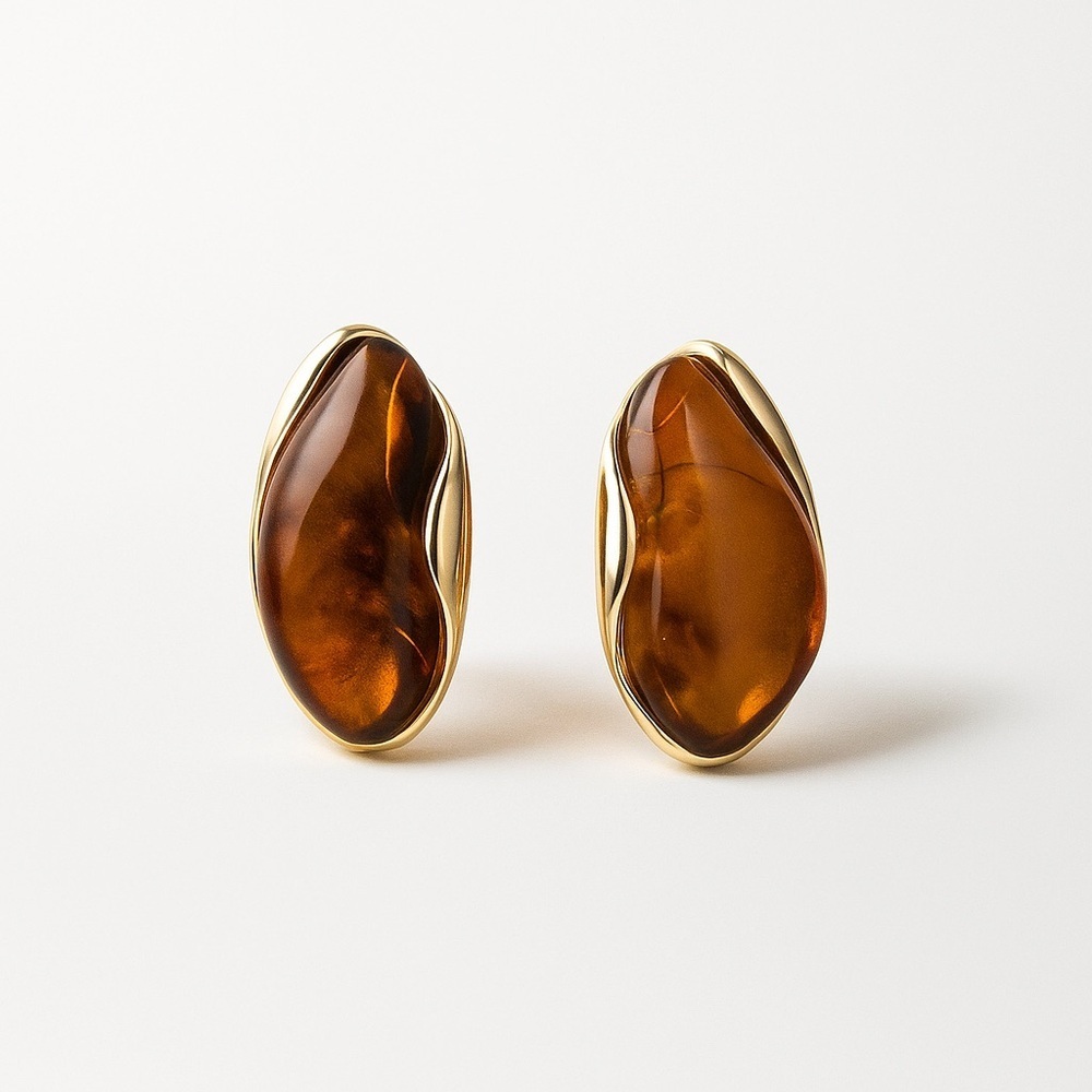 Elegant Gold and Brown Amber Earrings
